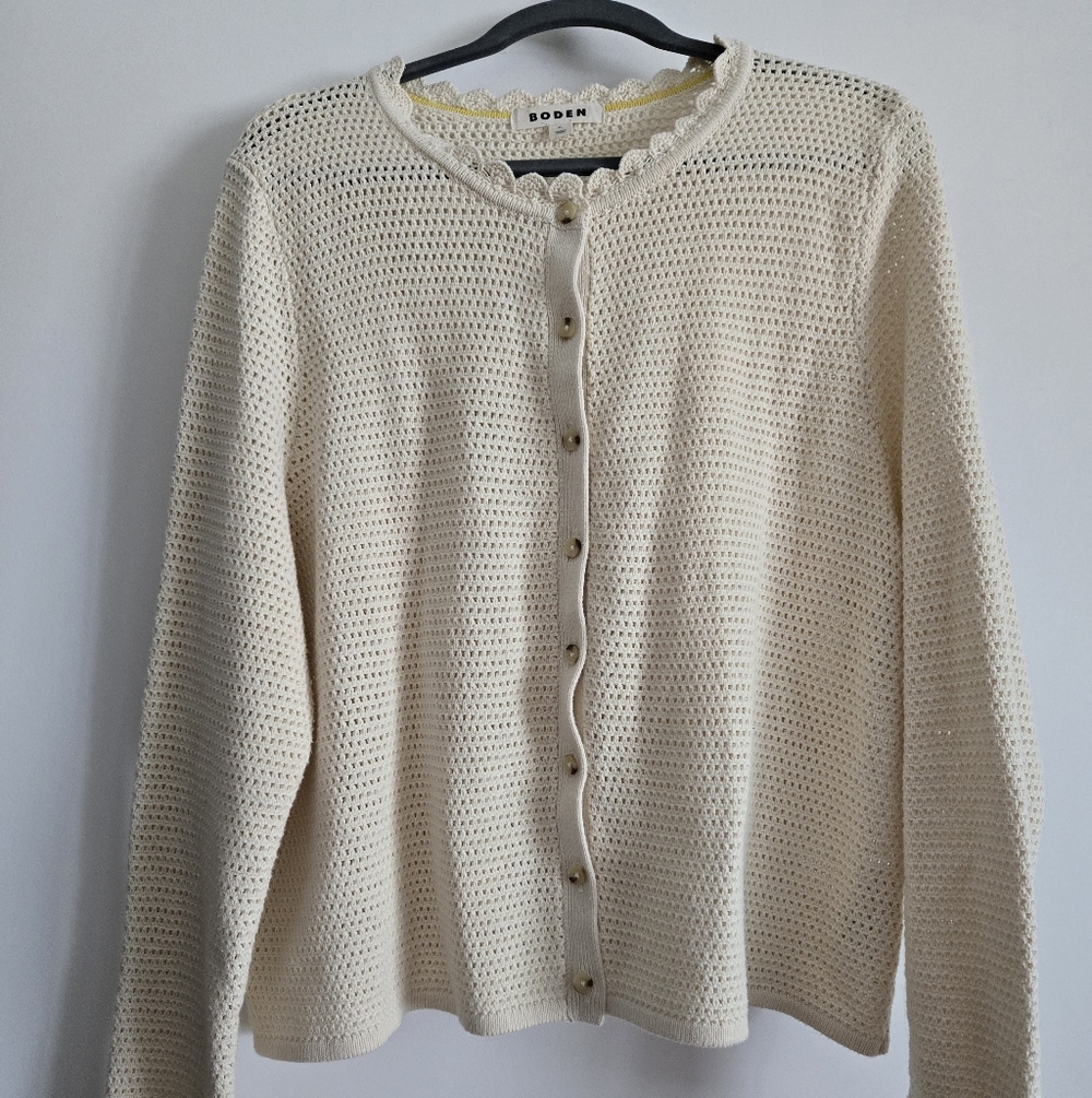 Womwns XL Boden Cream Open-Knit Cardigan